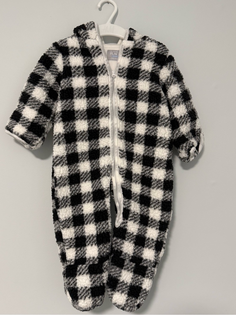 The Children's Place Black & White Sherpa Zip Romper
